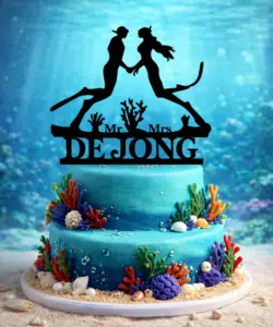 Gepersonaliseerde taarttopper dive for love bij cake, bake & love 8