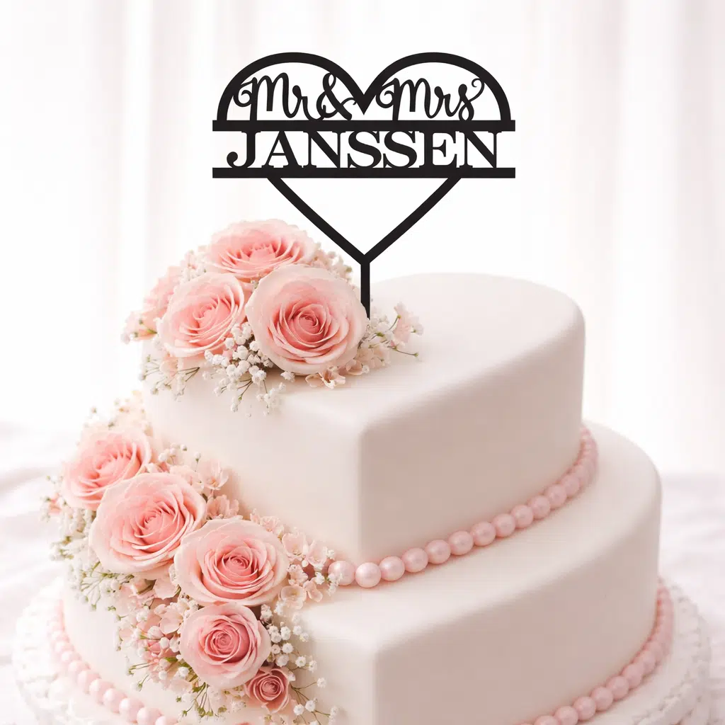 Gepersonaliseerde taarttopper heart mr & mrs bij cake, bake & love 6 Gepersonaliseerde taarttopper heart mr & mrs - afbeelding 2