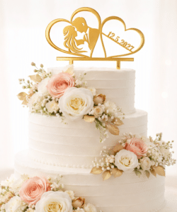 Alternative view of Gepersonaliseerde Taarttopper Two Hearts & Wedding Date