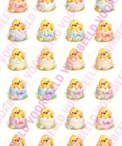 Eetbare Cupcakeprint Happy Chicks - 24 cupcake rondjes