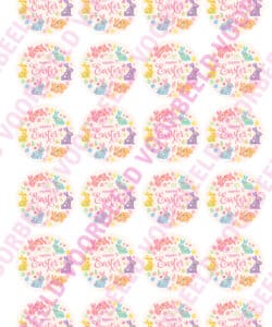 Eetbare Cupcakeprint Happy Easter Pastel Bunny's - 24 cupcake rondjes