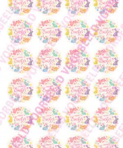 Eetbare cupcakeprint happy easter pastel bunny's - 24 cupcake rondjes