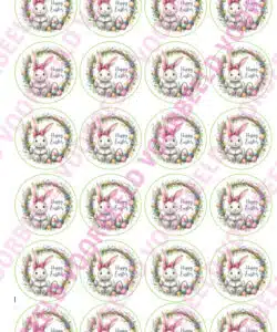 Eetbare Cupcakeprint Happy Easter Bunny - 24 cupcake rondjes