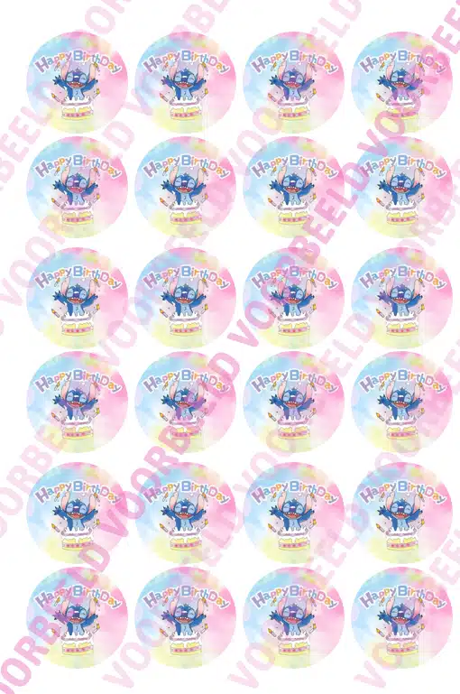 Eetbare cupcakeprint stitch 2 - 24 cupcake rondjes bij cake, bake & love 3 Eetbare cupcakeprint stitch 2 - 24 cupcake rondjes