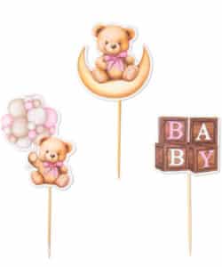 Cupcake Prikkers Baby & Bear Pink pk/12