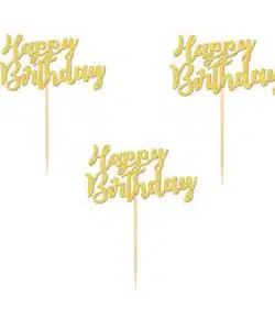 Cupcake Prikkers Happy Birthday Glitter Gold pk/24
