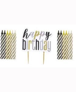 Kaarsjes Happy Birthday Glitz Black pk/13