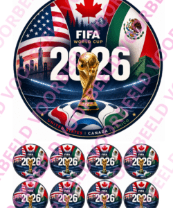 Eetbare taartprint wk voetbal 1 - 18 cm rond +8 cupcake rondjes