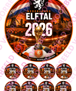 Eetbare taartprint wk voetbal 2 - 18 cm rond + 8 cupcake rondjes