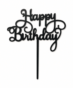 Happy Birthday Topper Zwart Acryl Extra Dun