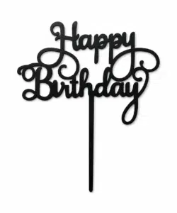 Happy Birthday Topper Zwart Acryl Extra Dun
