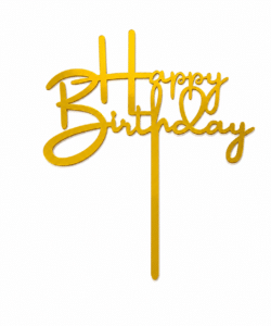 Happy Birthday Topper Goud Acryl Extra Dun
