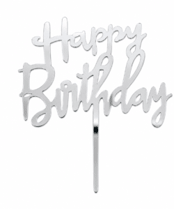 Happy Birthday Topper Zilver Acryl Extra Dun