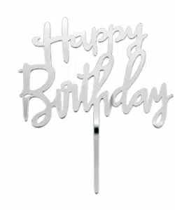 Happy Birthday Topper Zilver Acryl Extra Dun