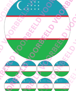 Eetbare Taartprint WK Oezbekistan – 18 cm rond + 8 cupcake rondjes