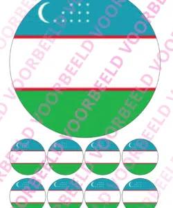 Eetbare Taartprint WK Oezbekistan – 18 cm rond + 8 cupcake rondjes