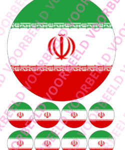 Eetbare Taartprint WK Iran – 18 cm rond + 8 cupcake rondjes