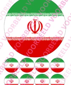 Eetbare Taartprint WK Iran – 18 cm rond + 8 cupcake rondjes