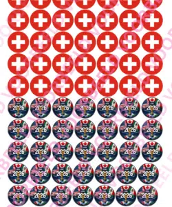 Eetbare Sweets Print WK Zwitserland - 70 rondjes van 2,5 cm