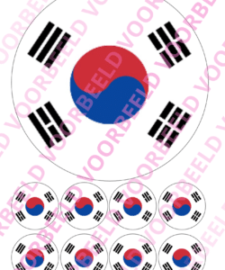 Eetbare Taartprint WK Zuid-Korea – 18 cm rond + 8 cupcake rondjes