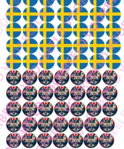 Eetbare Sweets Print WK Zweden - 70 rondjes van 2,5 cm