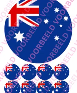 Eetbare Taartprint WK Australië – 18 cm rond + 8 cupcake rondjes