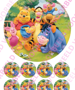 Eetbare Taartprint Winnie The Pooh 1 – 18 cm rond + 8 cupcake rondjes