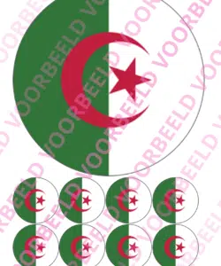 Eetbare Taartprint WK Algerije  – 18 cm rond + 8 cupcake rondjes