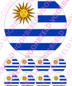 Eetbare Taartprint WK Uruguay – 18 cm rond + 8 cupcake rondjes