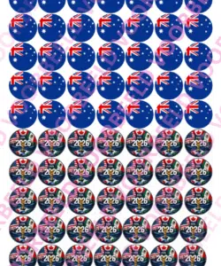 Eetbare Sweets Print WK Australië - 70 rondjes van 2,5 cm