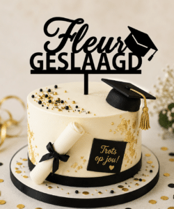 Alternative view of Gepersonaliseerde Taarttopper Geslaagd met Naam en Afstudeerhoedje
