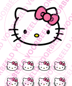 Eetbare Taartprint Hello Kitty 1 - 18 cm rond + 8 Cupcake rondjes