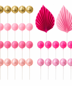 Taartdecoratie Set Cake Bubbles & Palm Leaf Goud en Roze pk/ 32