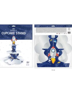 Ruimte cupcake standaard met raket – 46 x 34 cm - afbeelding 3