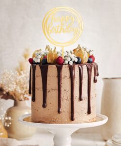 Taarttopper happy birthday rond goud - afbeelding 2