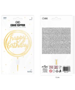 Taarttopper happy birthday rond goud - afbeelding 3