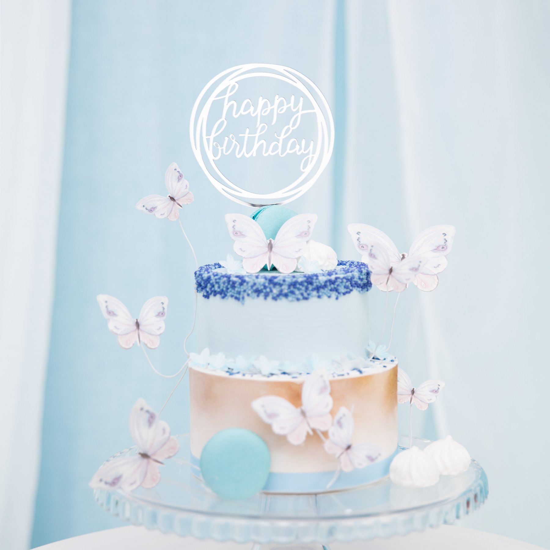 Taarttopper happy birthday rond zilver bij cake, bake & love 6 Taarttopper happy birthday rond zilver - afbeelding 2