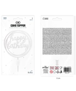 Taarttopper happy birthday rond zilver bij cake, bake & love 9 Taarttopper happy birthday rond zilver - afbeelding 3