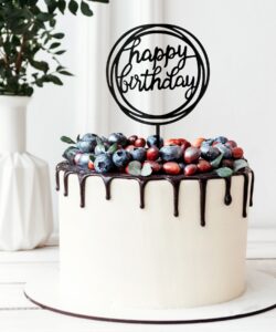 Taarttopper happy birthday rond zwart bij cake, bake & love 8 Taarttopper happy birthday rond zwart - afbeelding 2