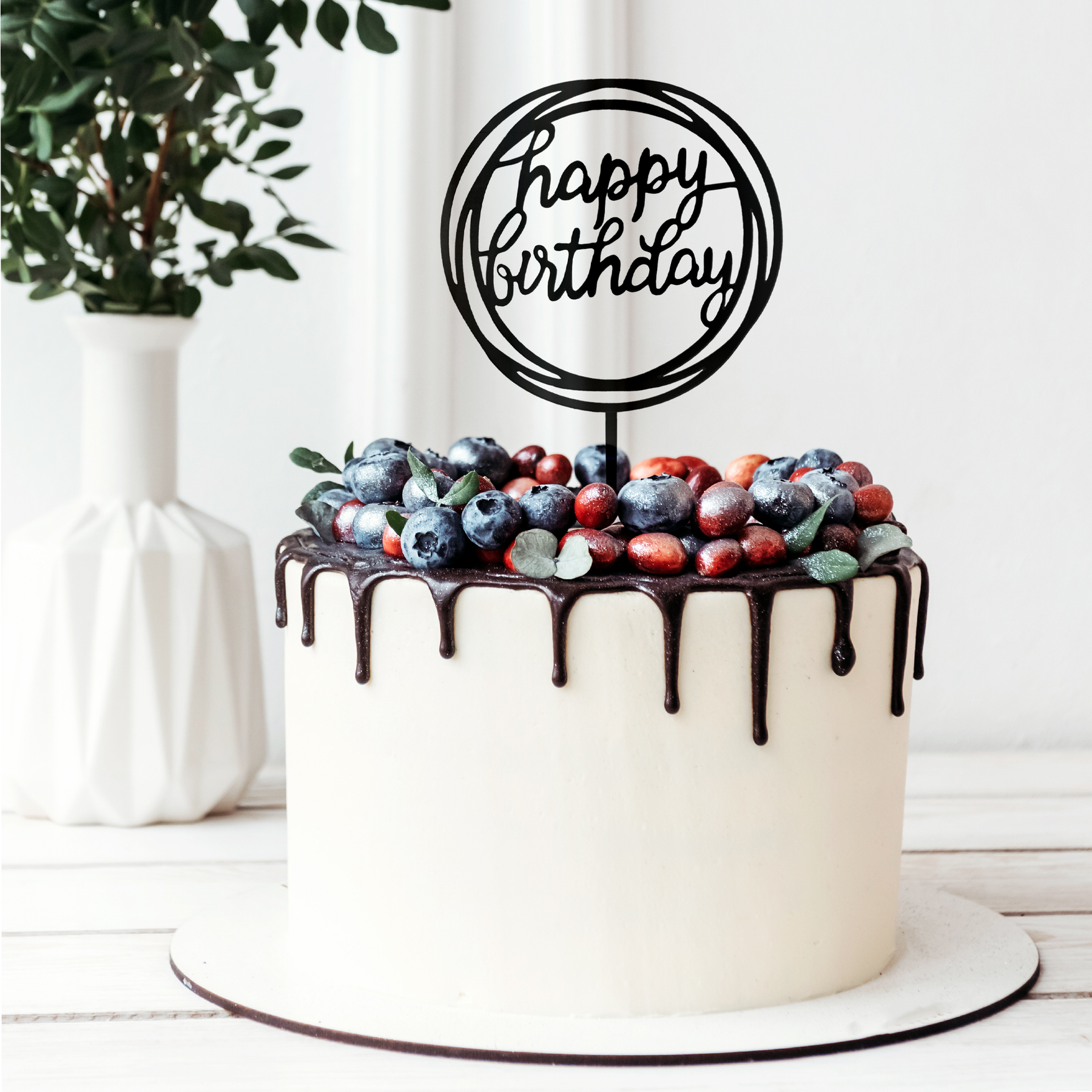Taarttopper happy birthday rond zwart bij cake, bake & love 6 Taarttopper happy birthday rond zwart - afbeelding 2