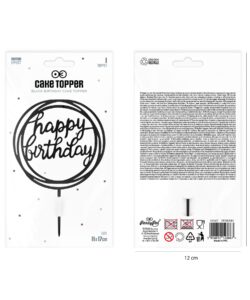 Taarttopper happy birthday rond zwart bij cake, bake & love 9 Taarttopper happy birthday rond zwart - afbeelding 3