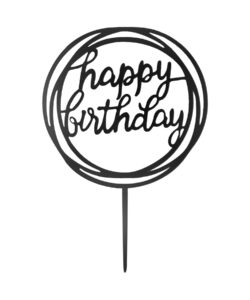 Taarttopper Happy Birthday Rond Zwart