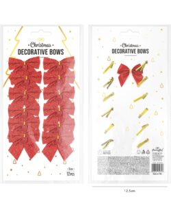 Kerststrikken glitter rood 5 cm – 12 stuks - afbeelding 2