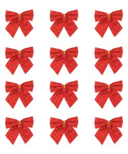 Kerststrikken Glitter Rood 5 cm – 12 stuks