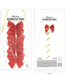 Kerststrikken glitter rood 8 cm – 6 stuks - afbeelding 2