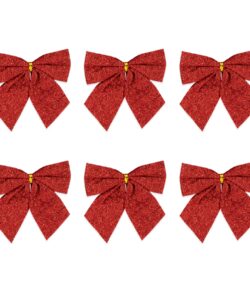 Kerststrikken Glitter Rood 8 cm – 6 stuks