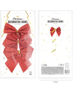 Kerststrikken glitter rood 12 cm – 3 stuks - afbeelding 2