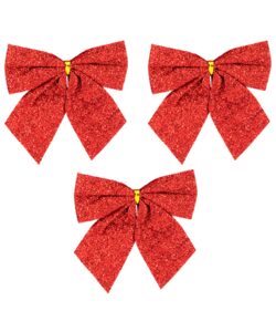 Kerststrikken Glitter Rood 12 cm – 3 stuks
