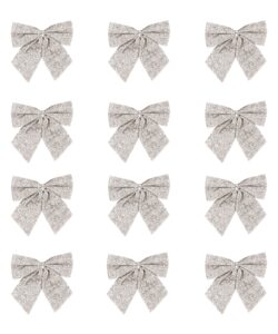 Kerststrikken Glitter Zilver 5 cm – 12 stuks