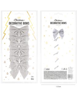 Kerststrikken glitter zilver 8 cm – 6 stuks - afbeelding 2